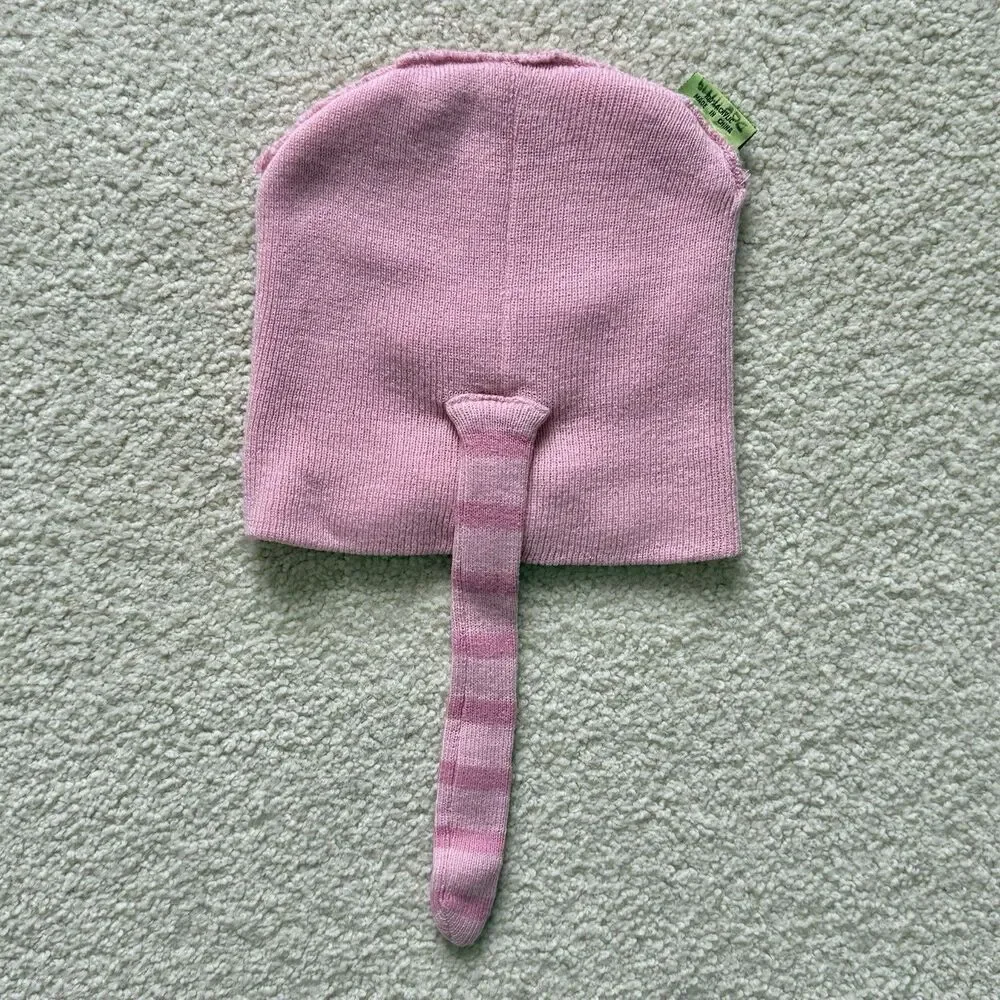 Western Chief Kids Pink Knit Winter Beanie Cap Hat Embroidered Cat Face & Tail